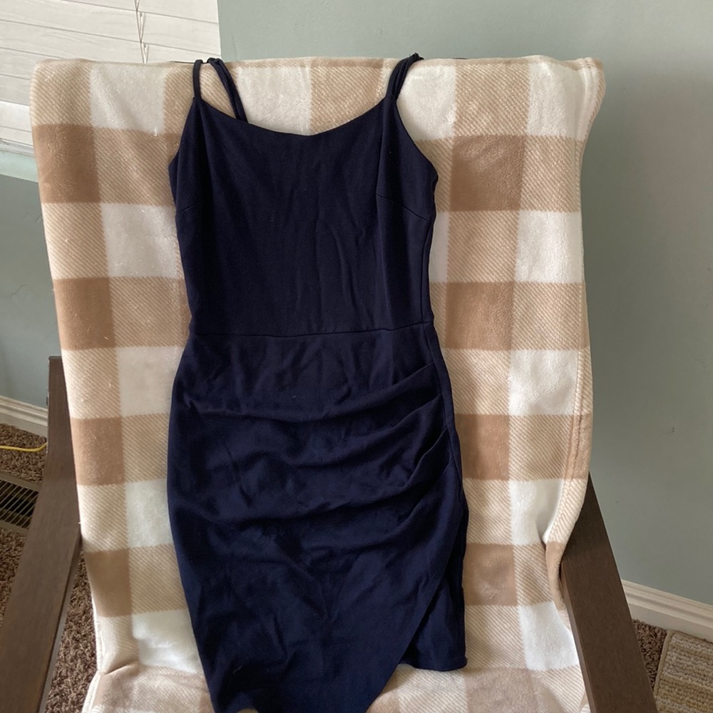 Navy blue asymmetrical body con dress